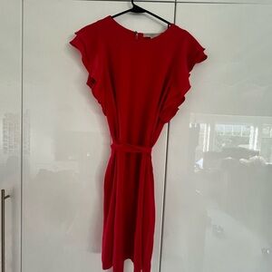 LOFT Red Ruffle Sleeve Mini Dress